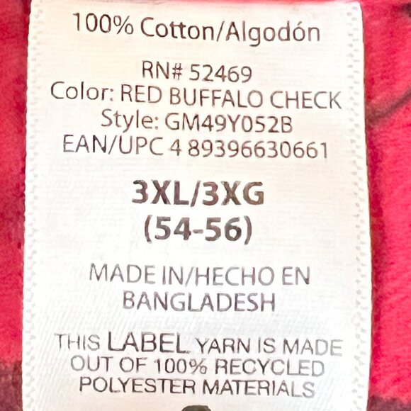 George Men's Red Buffalo Check Button-Down Long Sleeve Shirt 3XL (54-56) Cotton - Picture 8 of 10